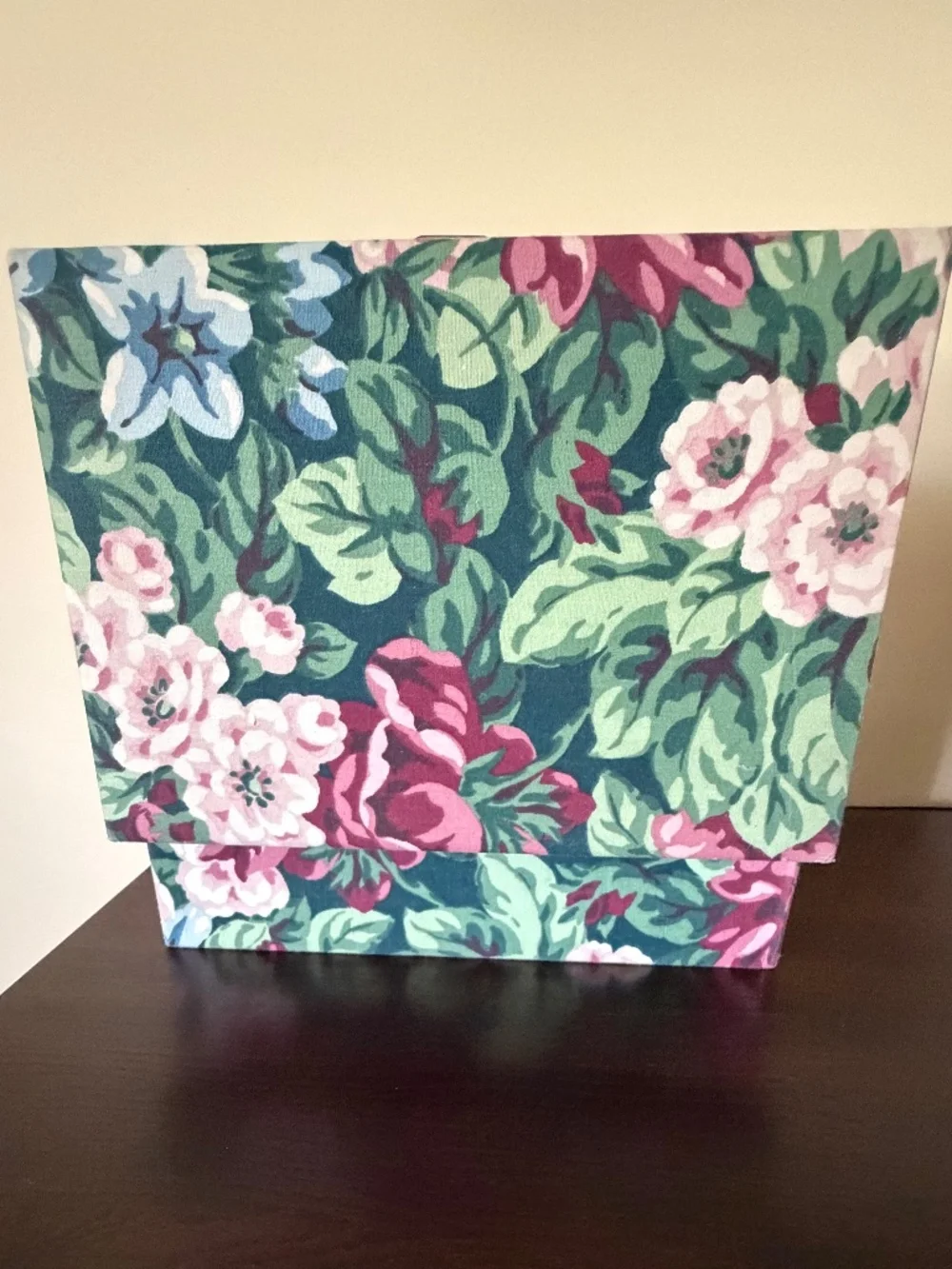Vintage 80s Floral Fabric Two Tier Jewelry Box Case w/Mirror 10.5